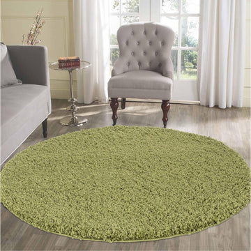 Oxford OXF00 Plain Plush Soft Stain-Resistant Textured Polypropylene Shaggy Green Round Rug-Desire Rugs-Rug Love - The Most Loved Rug Store